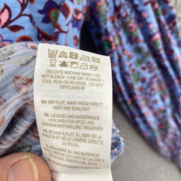 Boden Top Womens 6R Blue Multi Floral Button Up Balloon Long Sleeve Knit Stretch - Picture 7 of 10